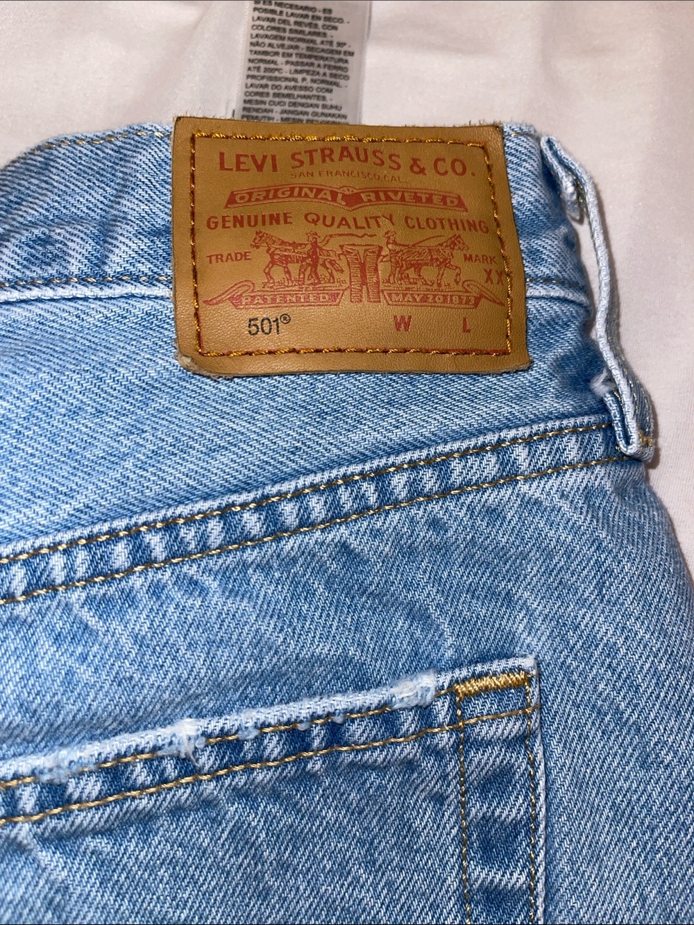 Levi’s 501 Light Blue Distressed Denim Shorts - Women's - Picture 6 of 8